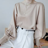 Satin Long Batwing Sleeve Blouse - FashionByTeresa